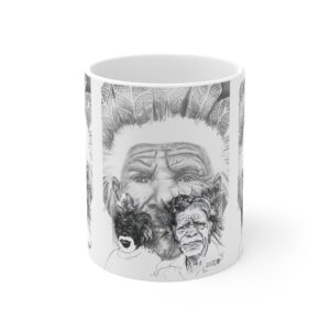 Tribal Elders Portrait Mug – Black & White Indigenous Art Coffee Cup
