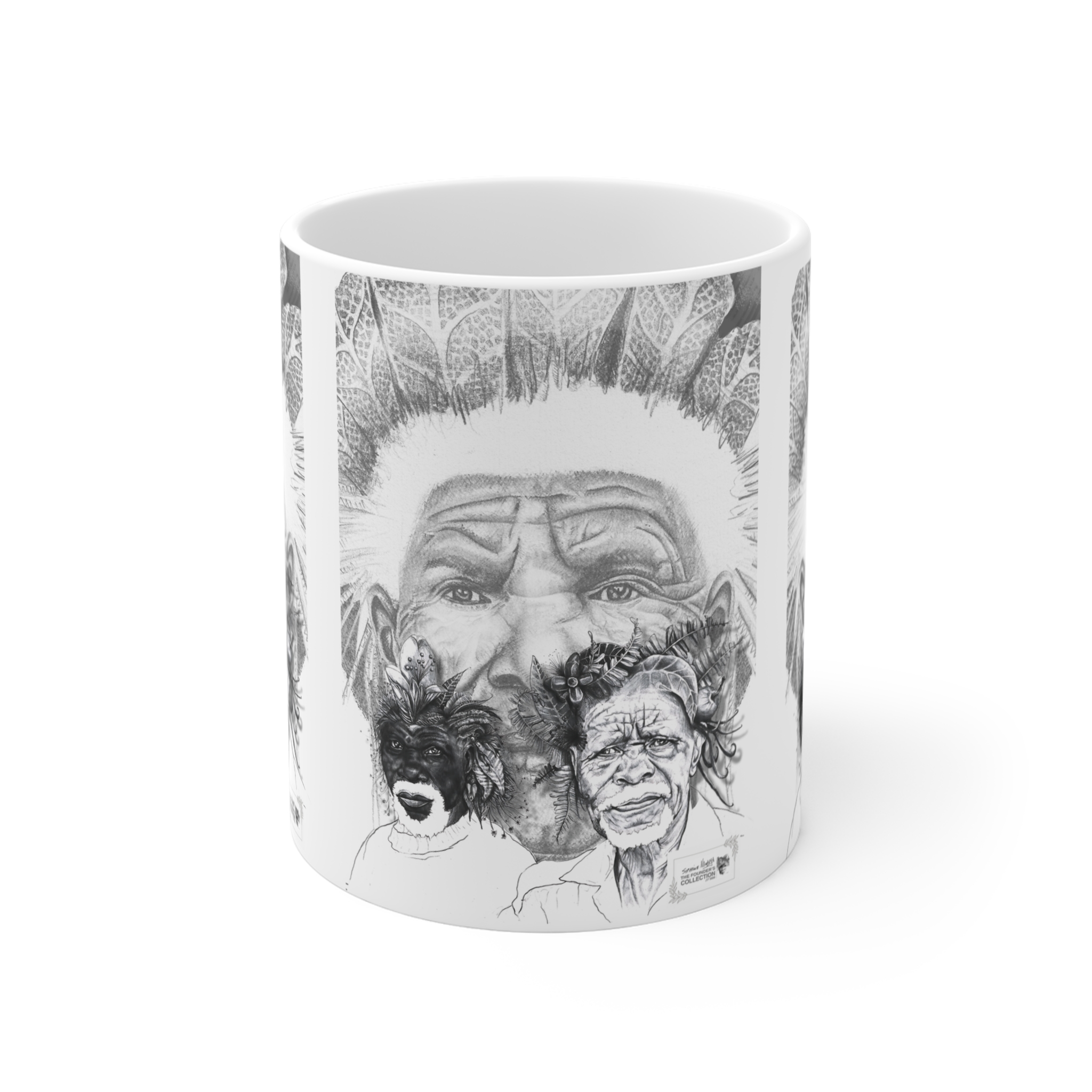 Tribal Elders Portrait Mug – Black & White Indigenous Art Coffee Cup