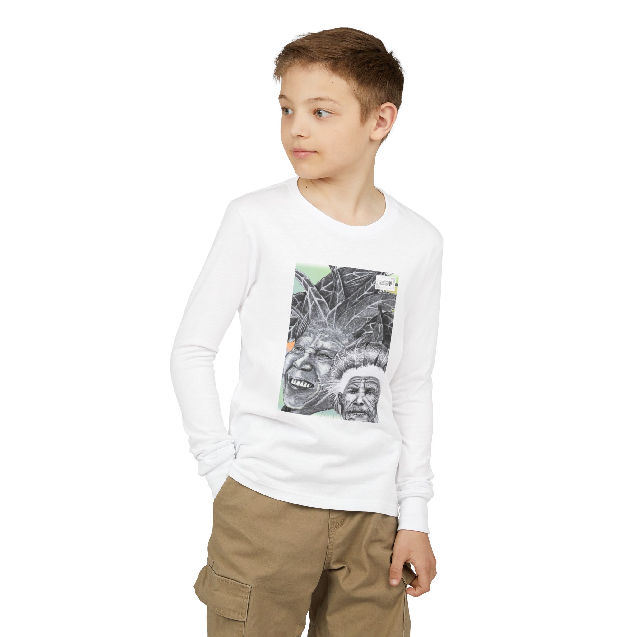 Youth Long Sleeve Tee — Vintage Indigenous Portrait Graphic - Image 3