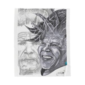 Artisan Portrait Plush Blanket — Hand-Drawn Tribal Faces Velveteen Throw
