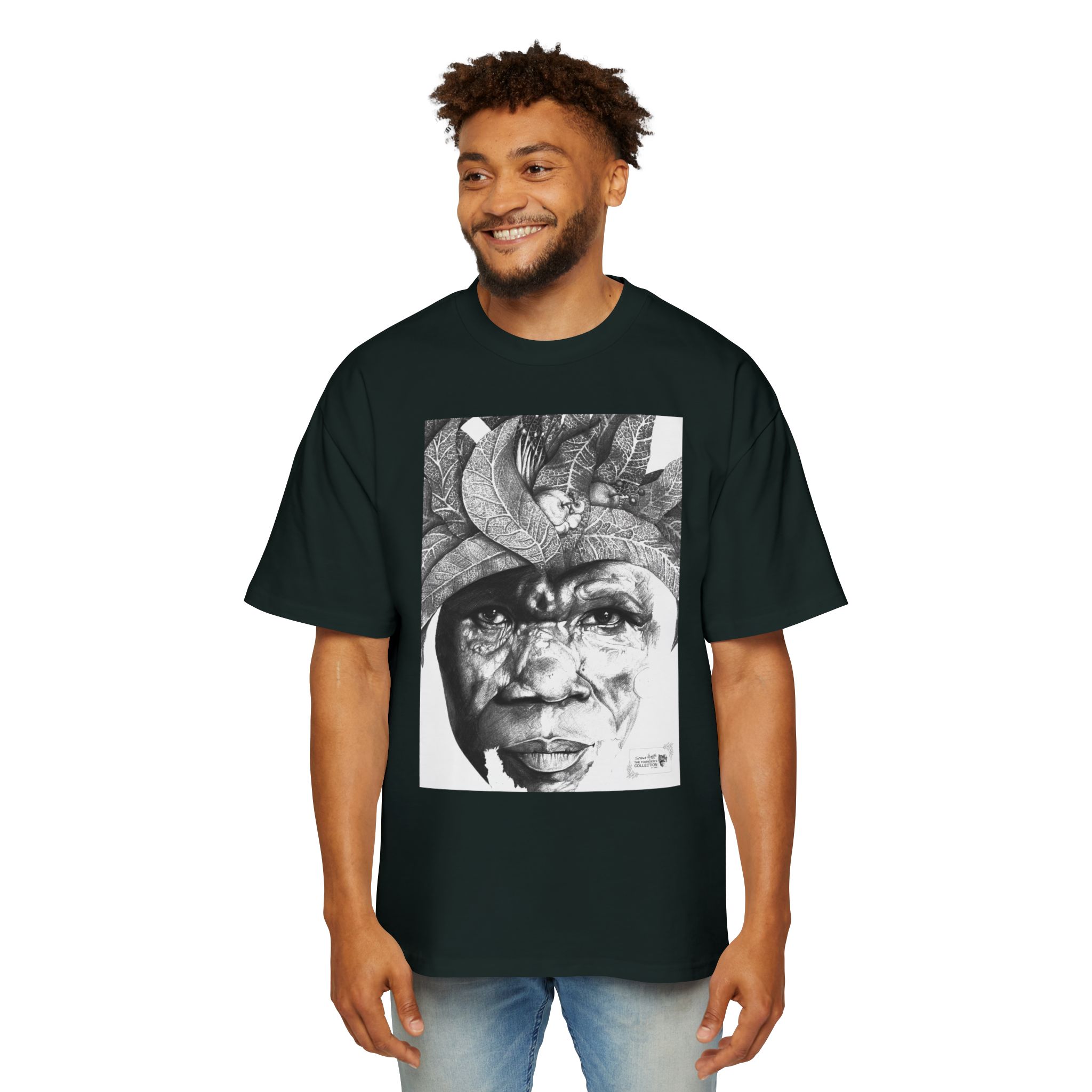 Graphic Tee — Monochrome Tribal Face Art Oversized T-Shirt - Image 43