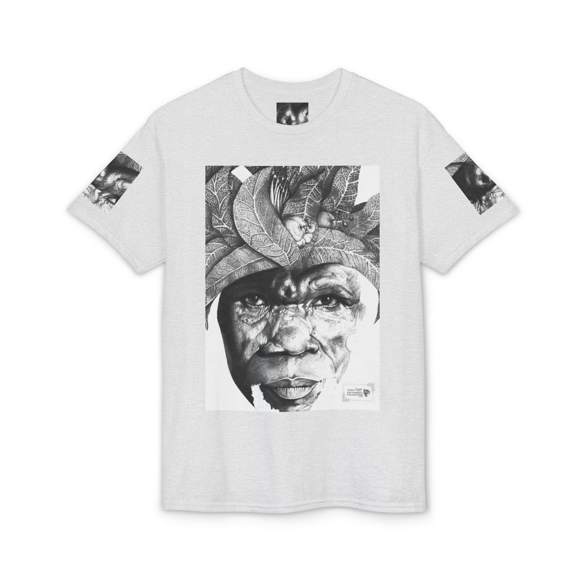 Tribal Face Collage T-Shirt — Black & White Portrait Graphic Tee - Image 5