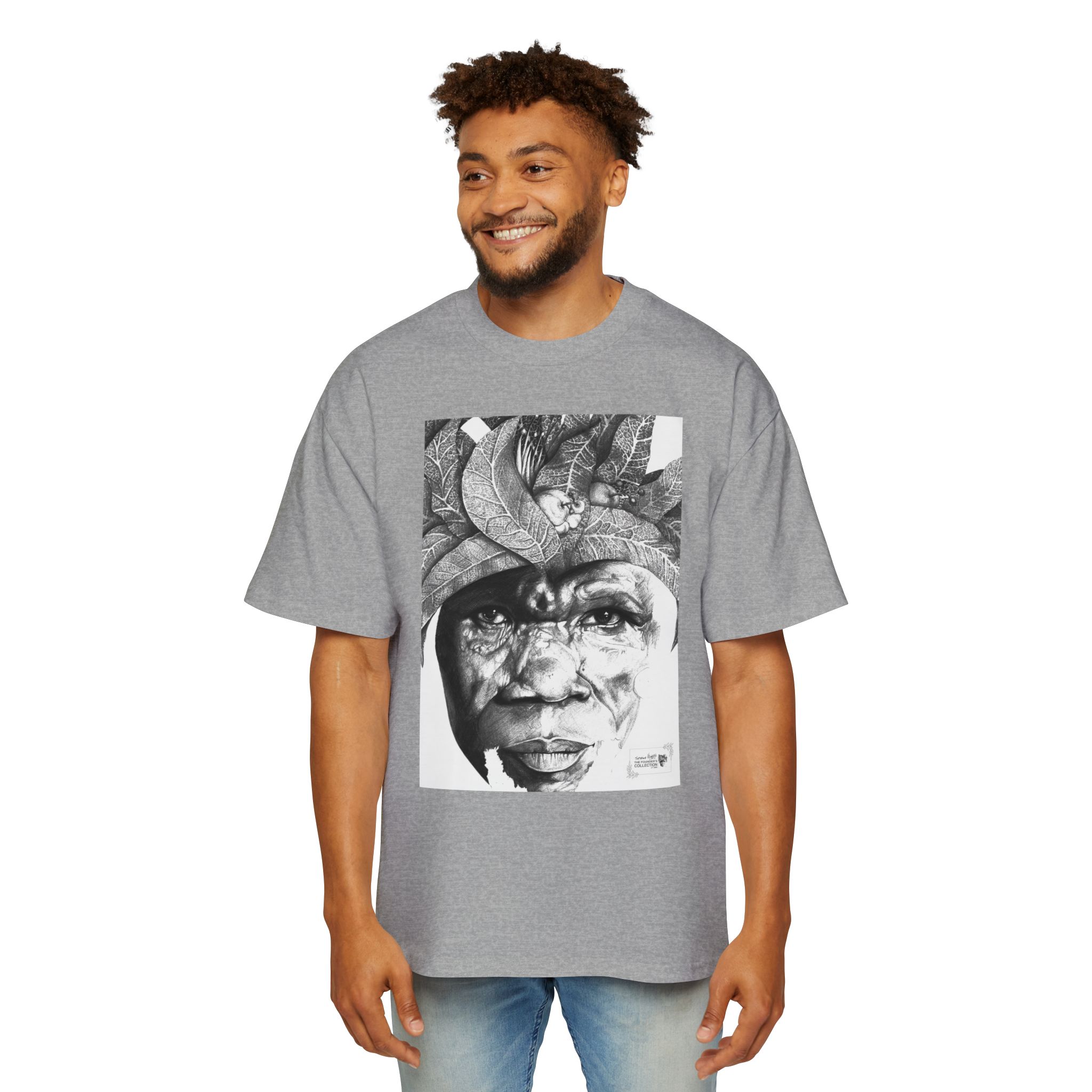 Graphic Tee — Monochrome Tribal Face Art Oversized T-Shirt - Image 27
