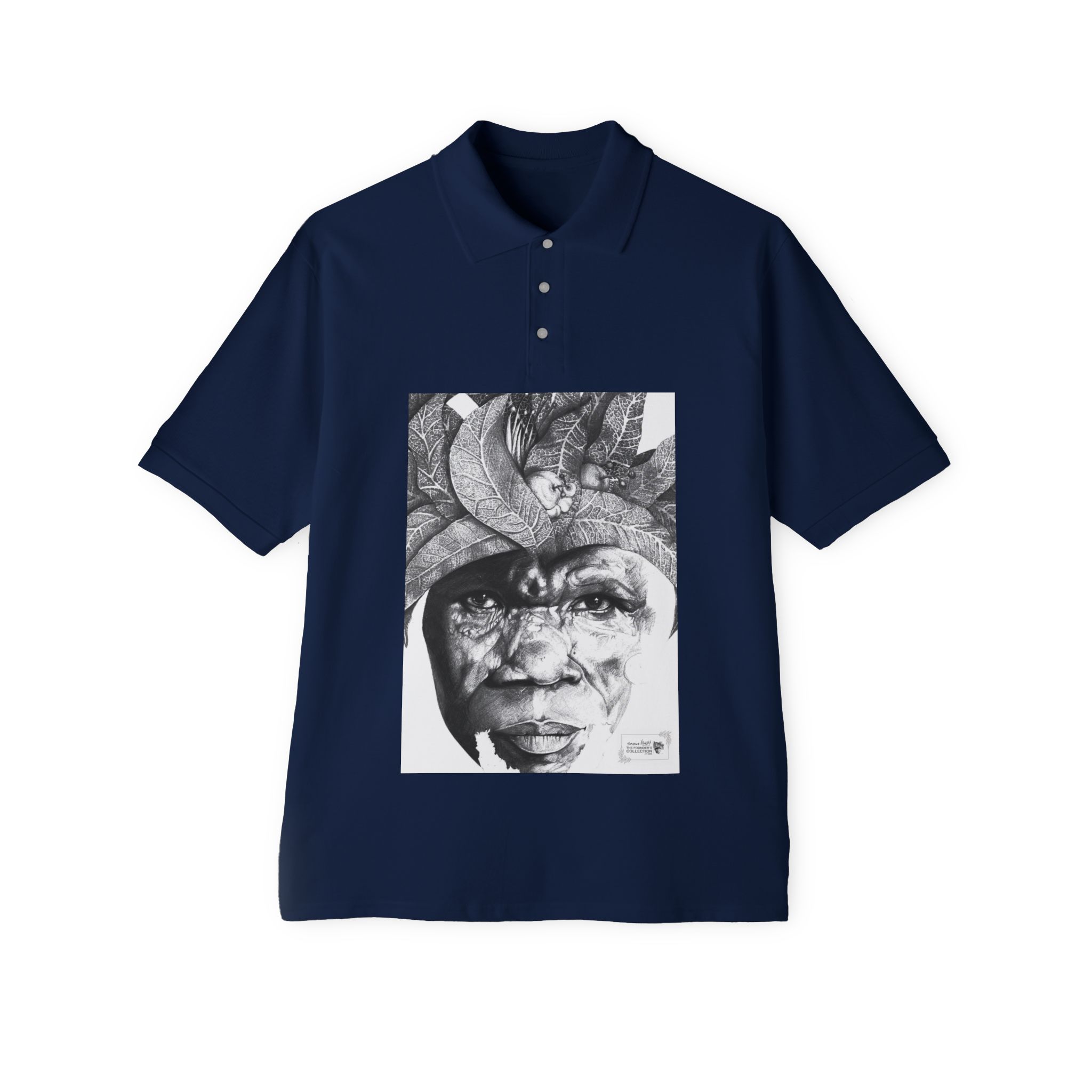 Men's Polo with Monochrome Tribal Portrait Print — Graphic Art Polo Shirt - Image 9