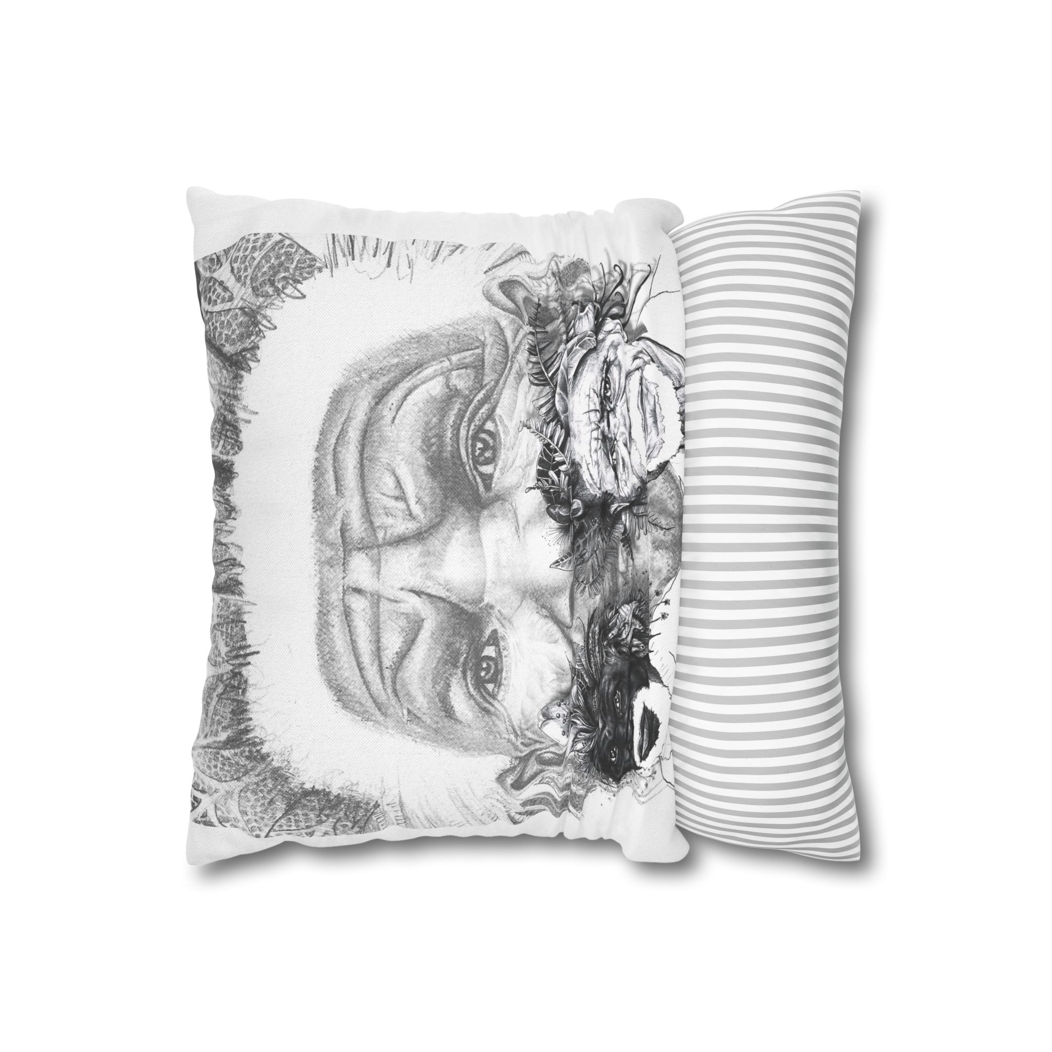 Tribal Elder Art Pillowcase — Black & White Ethnic Portrait Decorative Pillow - Image 2