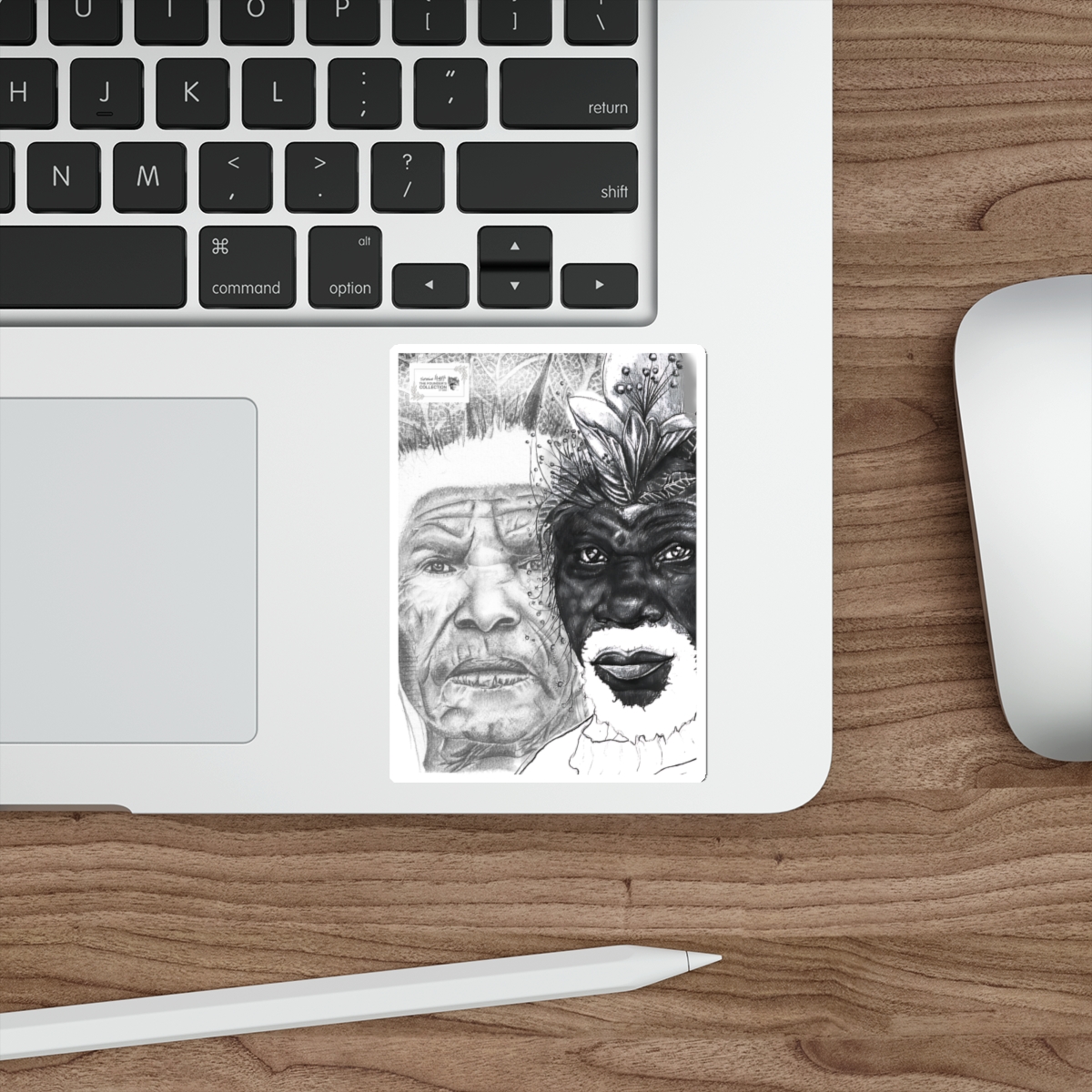 Die-Cut Sticker — Dual Portrait Black & White Art (Elder & Tribal Mask) - Image 10