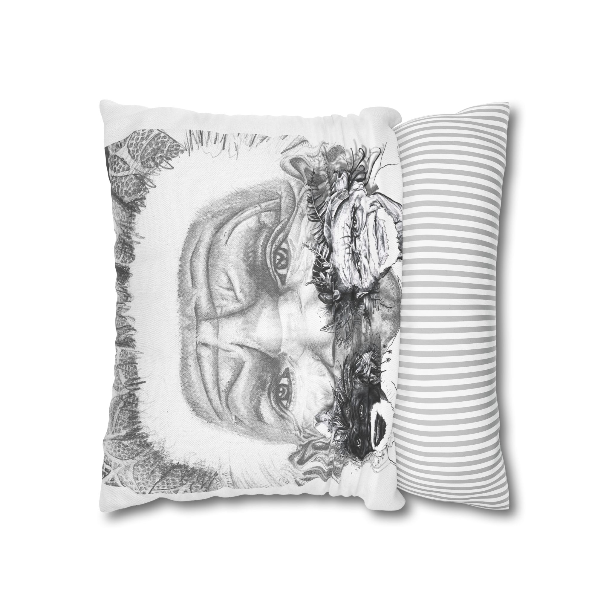 Tribal Elder Art Pillowcase — Black & White Ethnic Portrait Decorative Pillow - Image 6