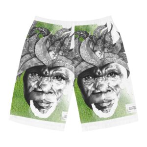 Printed Board Shorts — Tribal Elder Portrait All-Over Swim Trunks