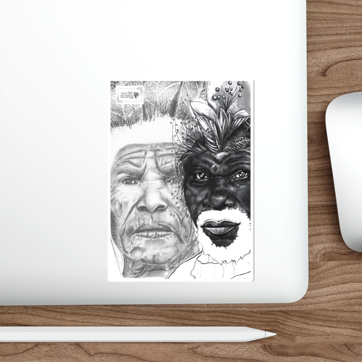 Die-Cut Sticker — Dual Portrait Black & White Art (Elder & Tribal Mask) - Image 14