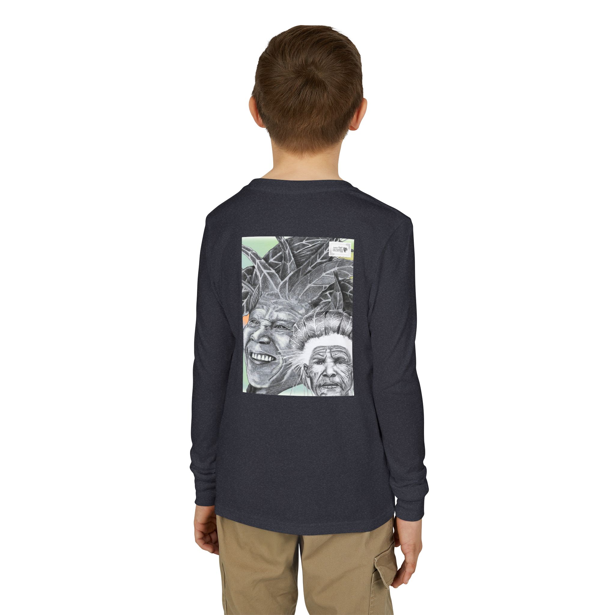 Youth Long Sleeve Tee — Vintage Indigenous Portrait Graphic - Image 36