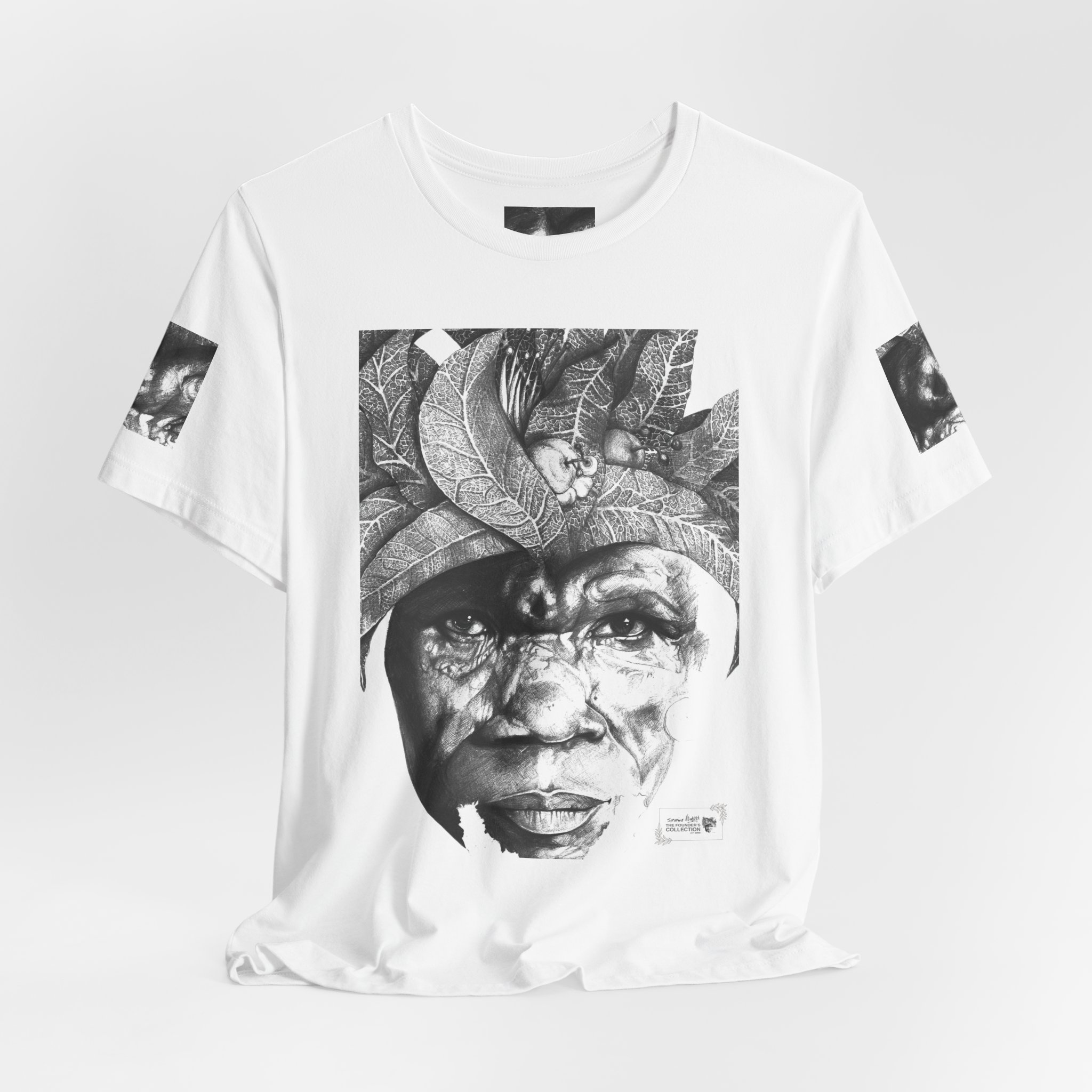Tribal Portrait Tee — Monochrome Indigenous Face Art Graphic T-Shirt - Image 8