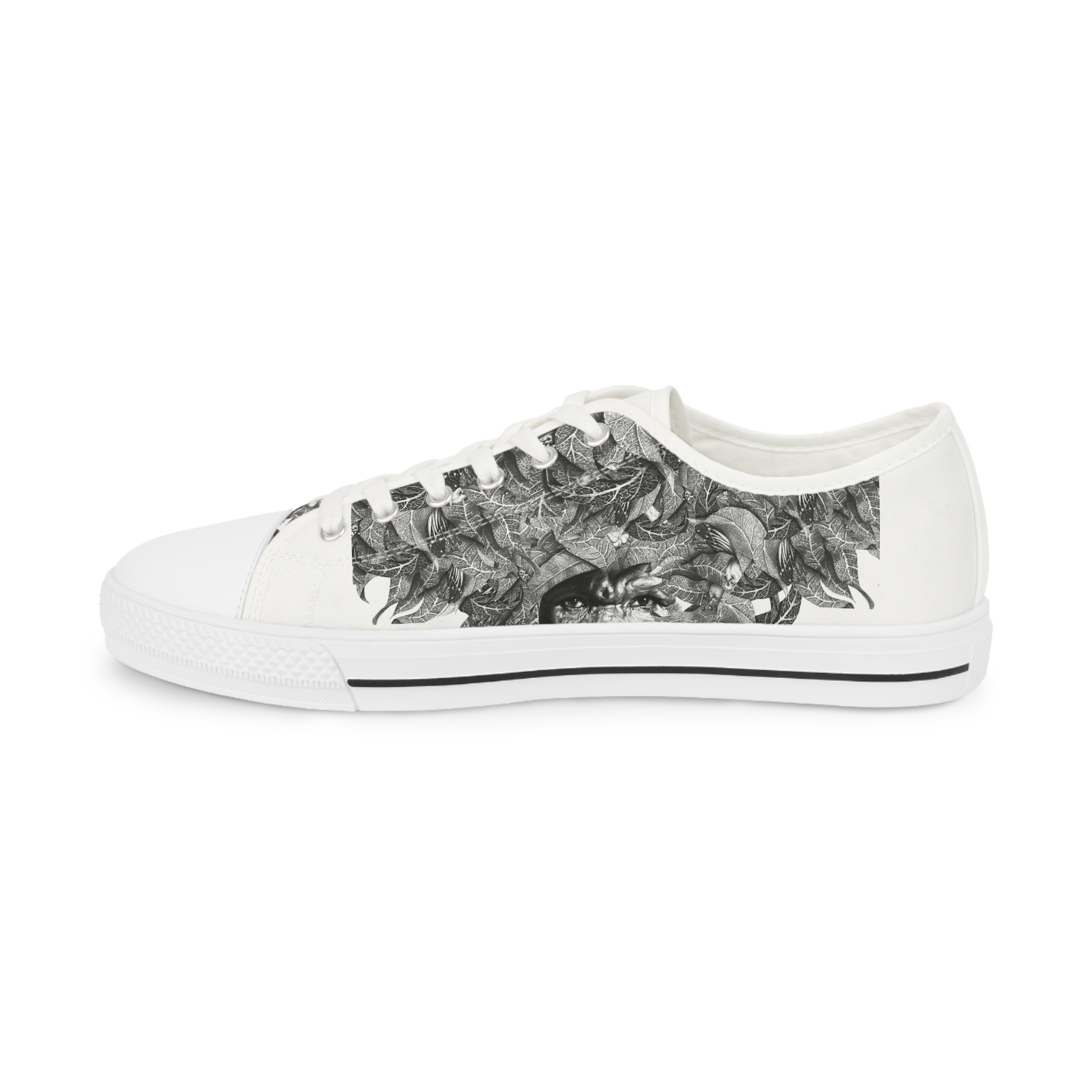 Men's Low Top Sneakers — Monochrome Abstract Smoke Pattern Canvas Shoes - Image 4
