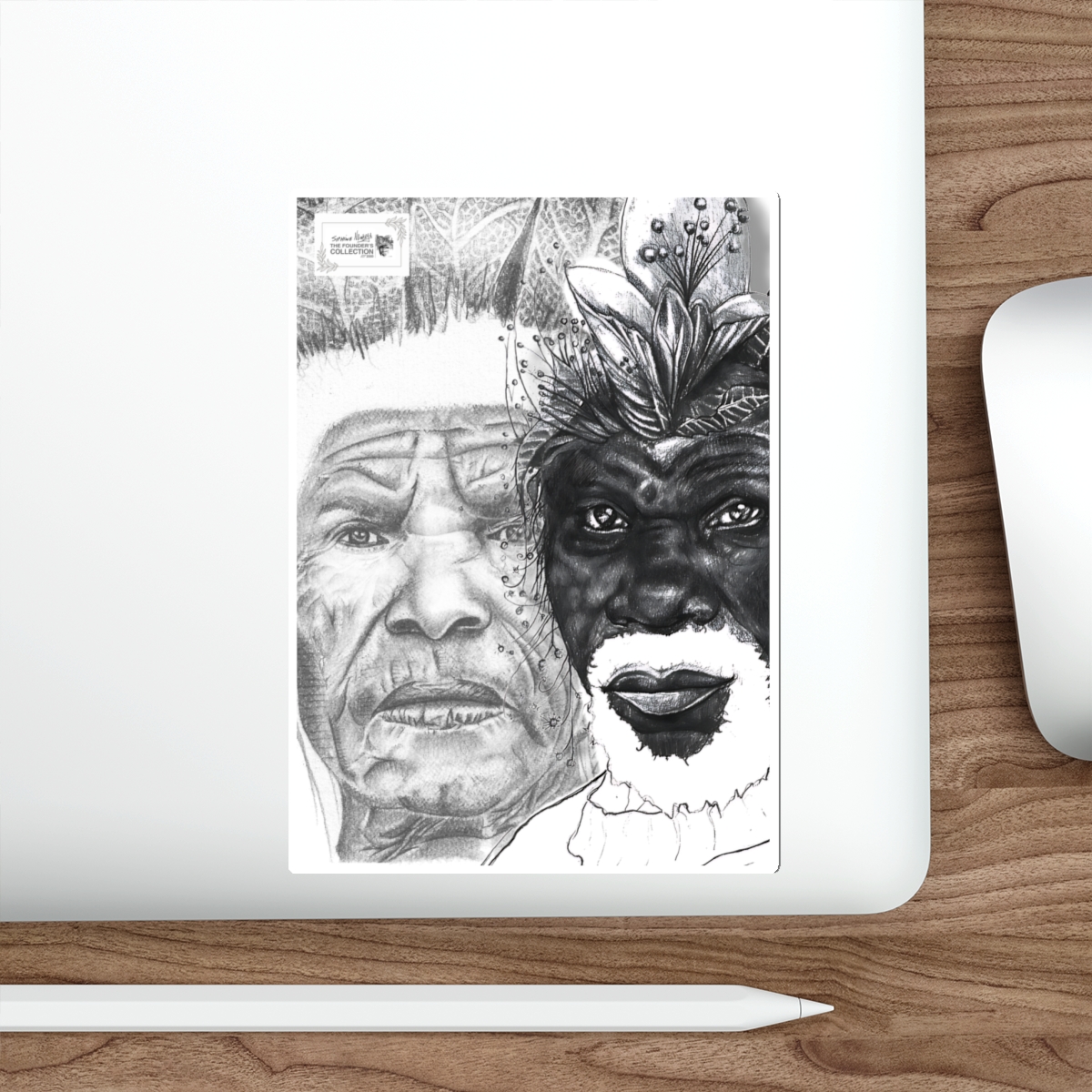 Die-Cut Sticker — Dual Portrait Black & White Art (Elder & Tribal Mask) - Image 17