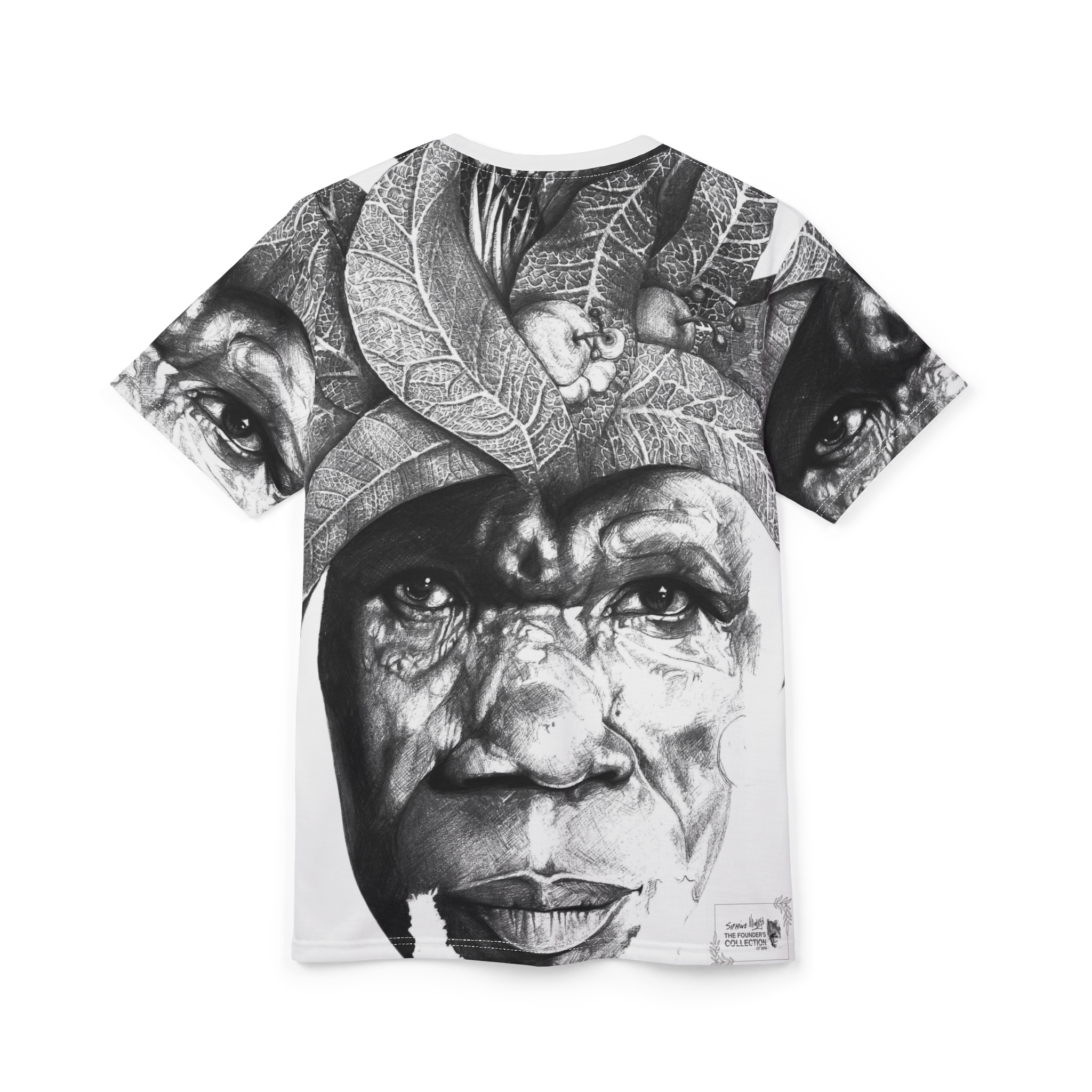 Portrait Graphic Tee — Monochrome Elder Face All-Over Print - Image 4
