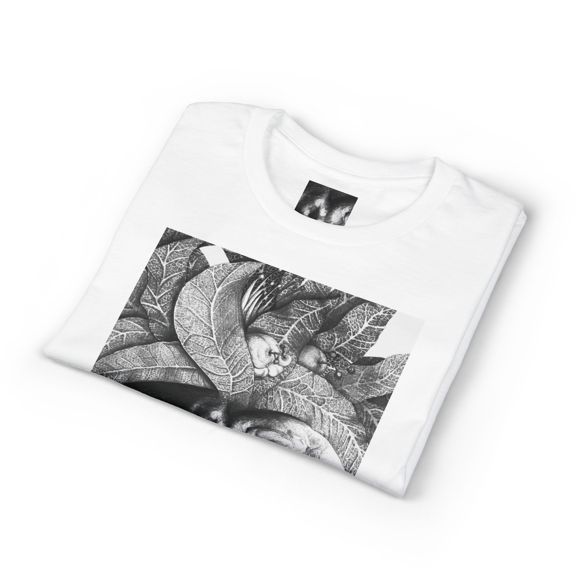 Tribal Face Collage T-Shirt — Black & White Portrait Graphic Tee - Image 3