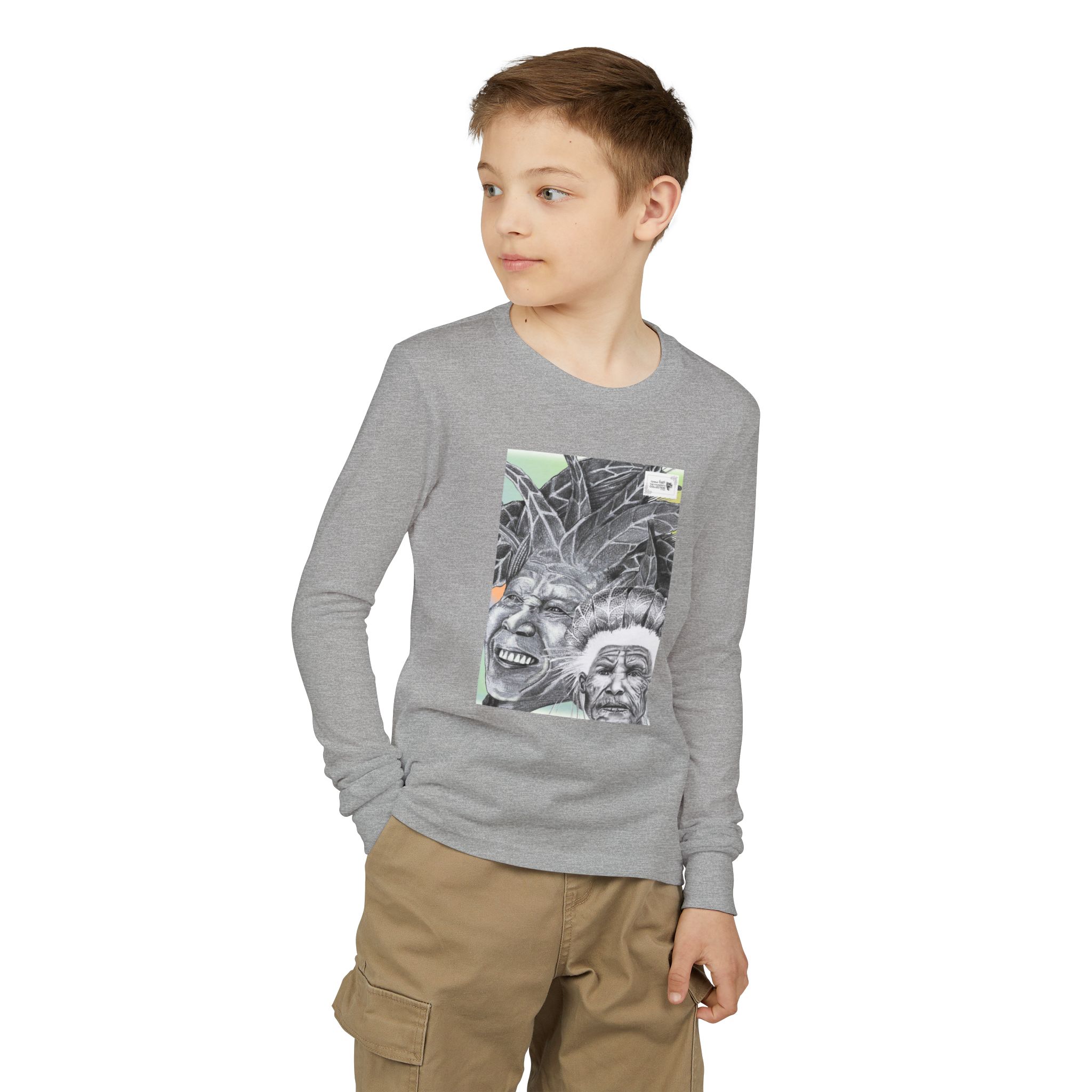 Youth Long Sleeve Tee — Vintage Indigenous Portrait Graphic - Image 27