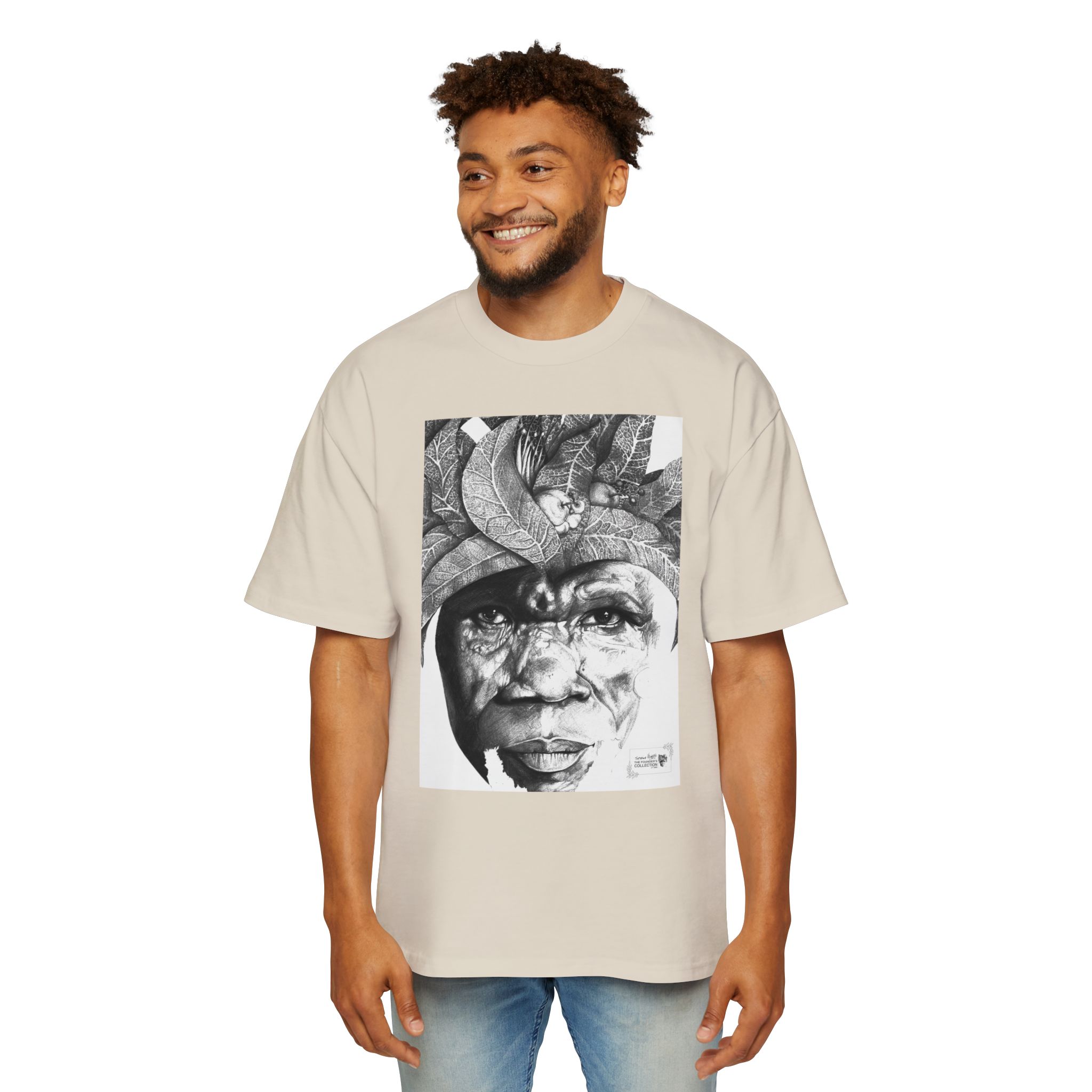 Graphic Tee — Monochrome Tribal Face Art Oversized T-Shirt - Image 19