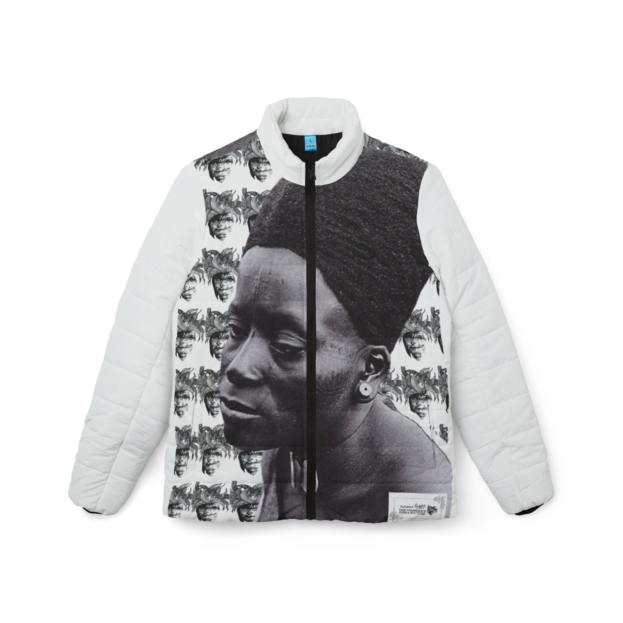 Women’s Photo-Print Puffer Jacket — Vintage Portrait All-Over Print