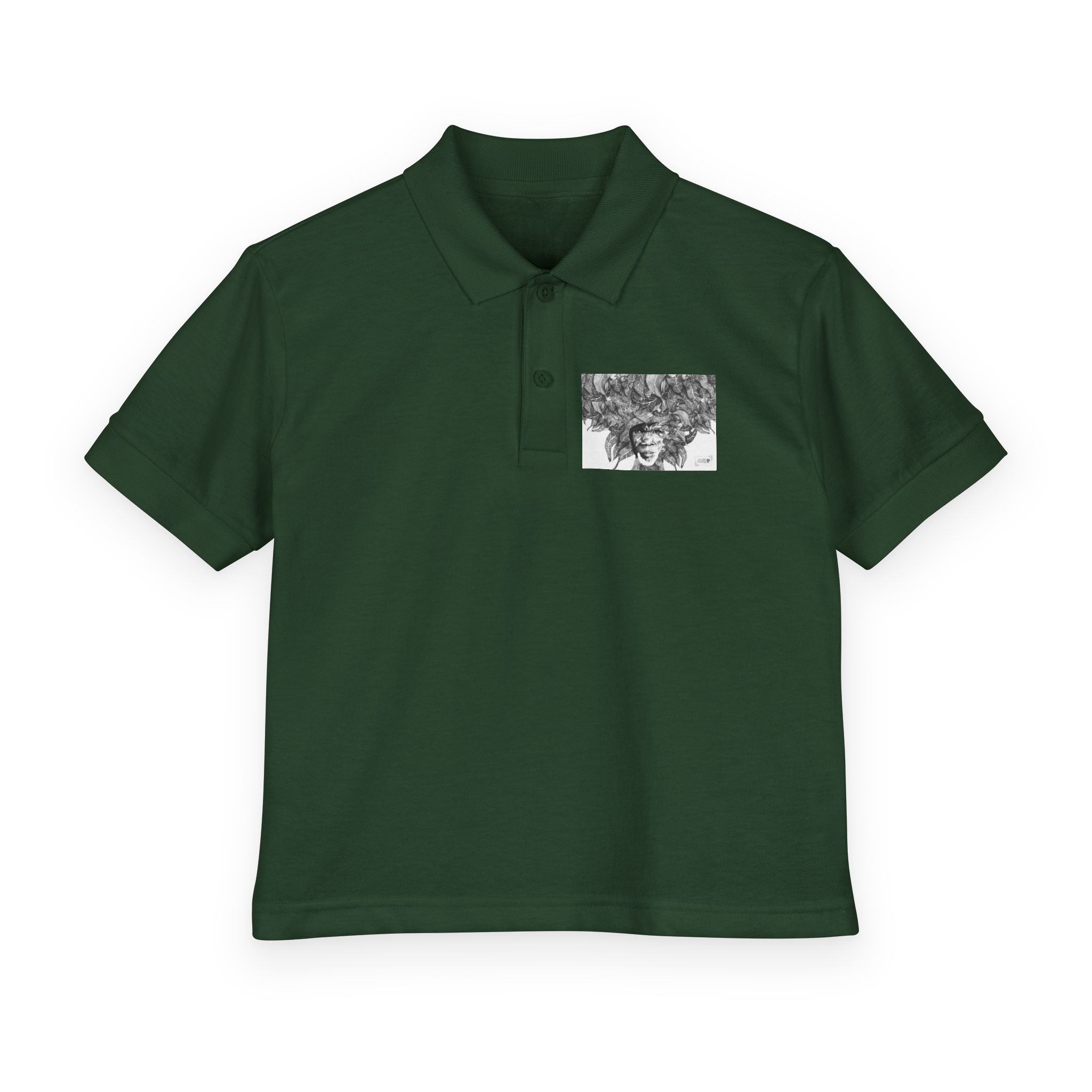 Youth Polo Shirt – Black & White Afro Girl Art Print - Image 21