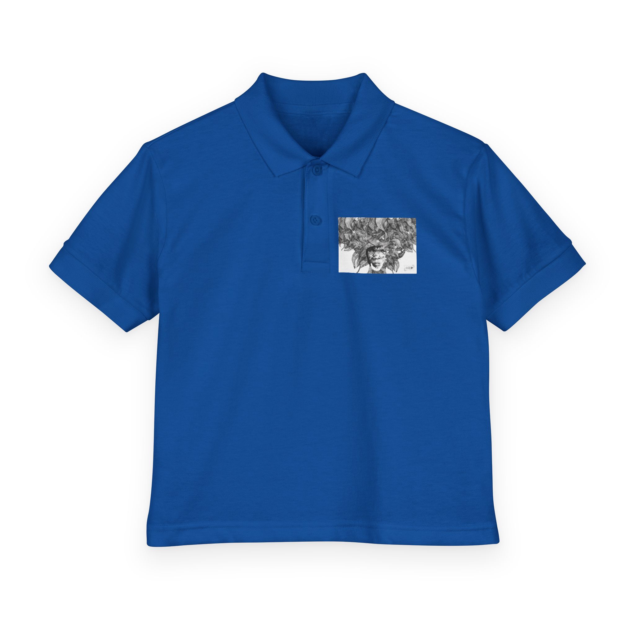 Youth Polo Shirt – Black & White Afro Girl Art Print - Image 29