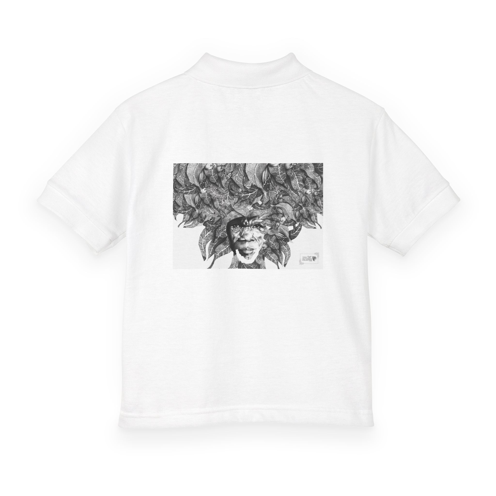 Youth Polo Shirt – Black & White Afro Girl Art Print - Image 2