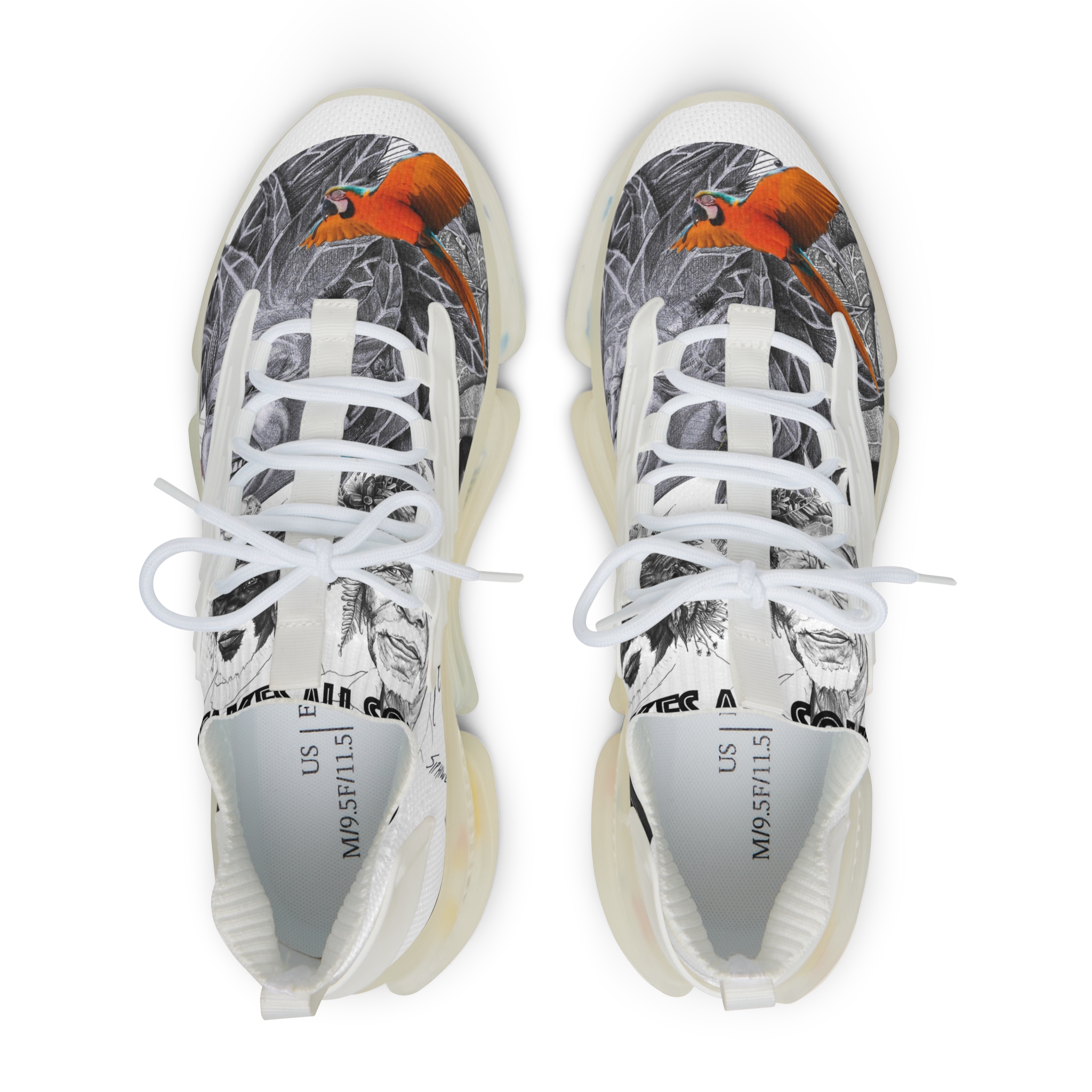 Cardinal Print Men's Mesh Sneakers — Lightweight Athletic Shoes with Red Bird Graphic - Image 2