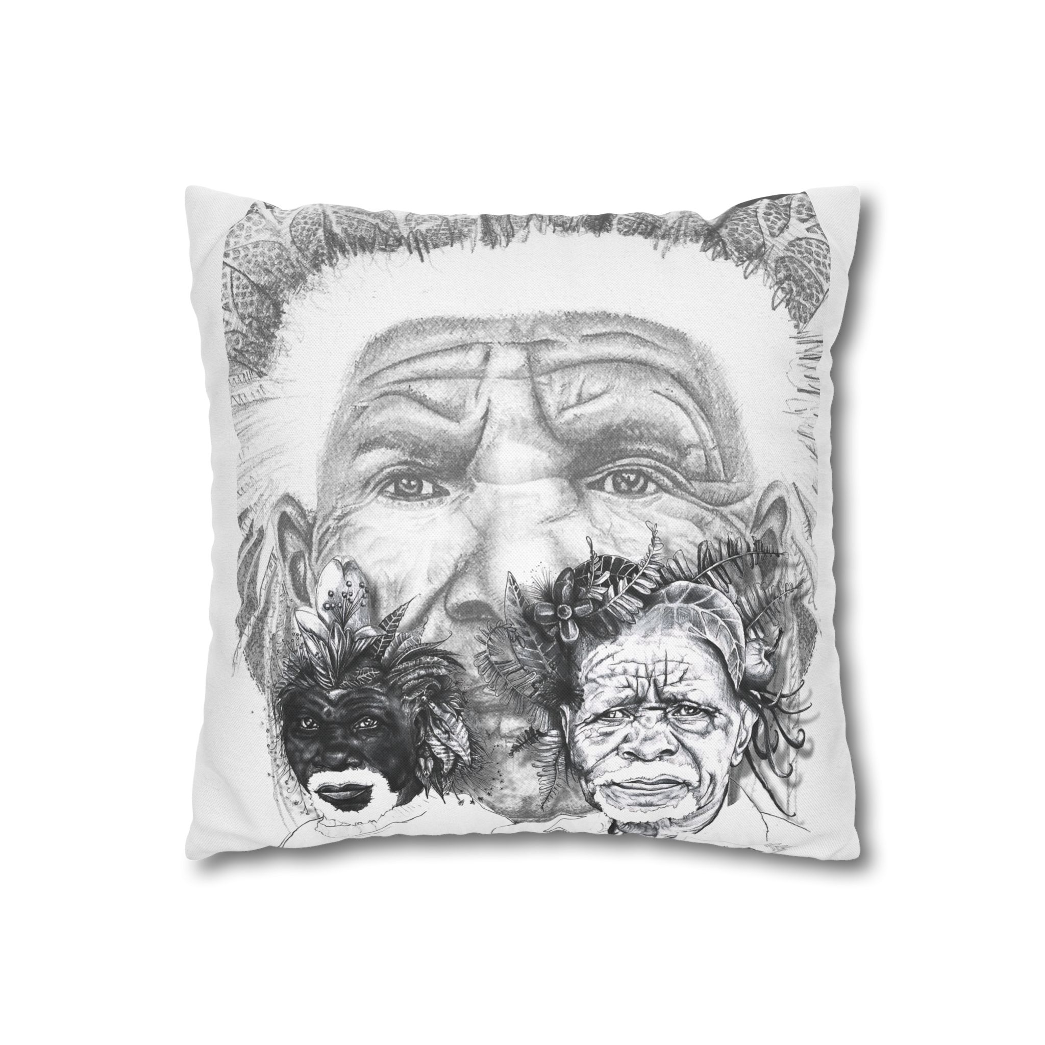 Tribal Elder Art Pillowcase — Black & White Ethnic Portrait Decorative Pillow - Image 3