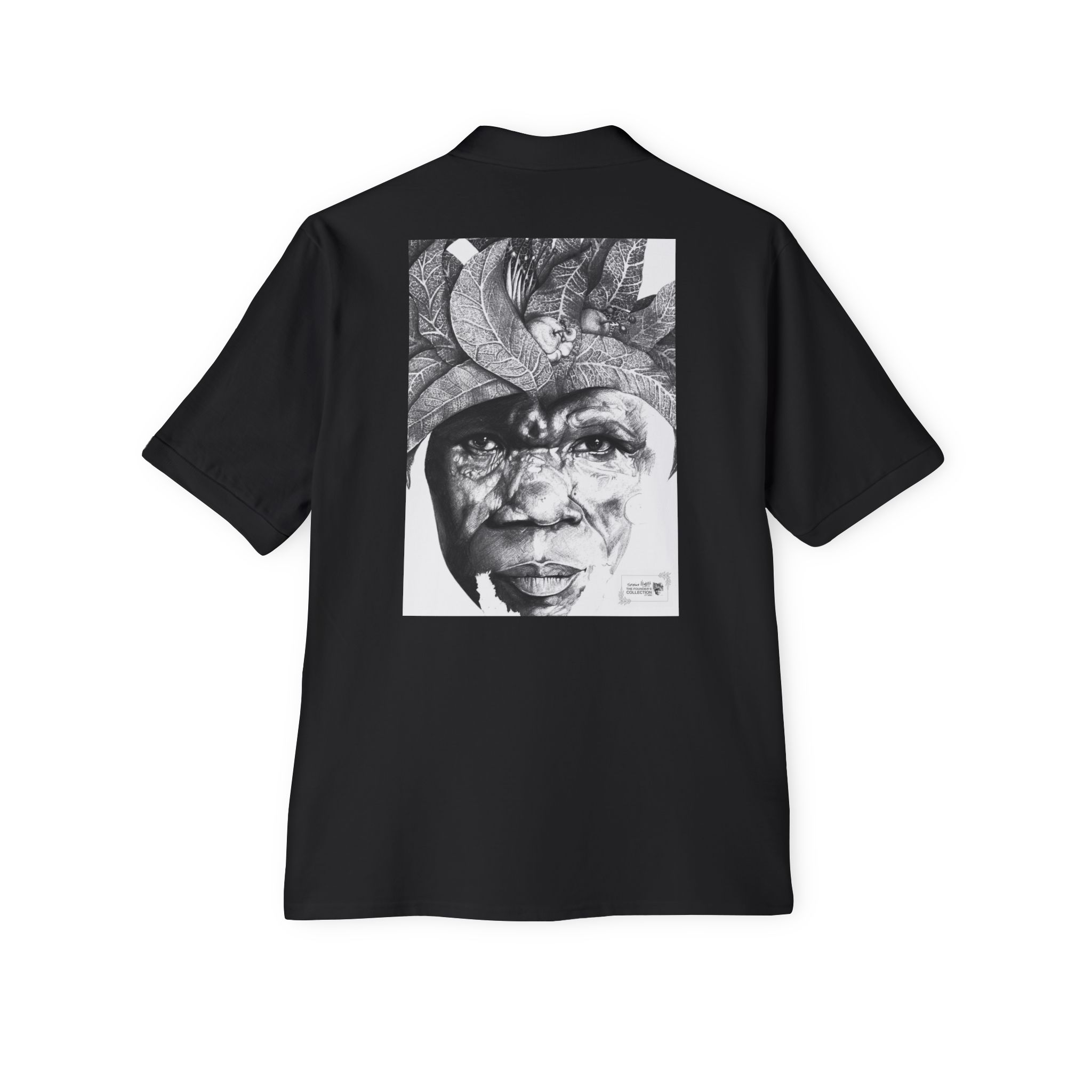 Men's Polo with Monochrome Tribal Portrait Print — Graphic Art Polo Shirt - Image 6