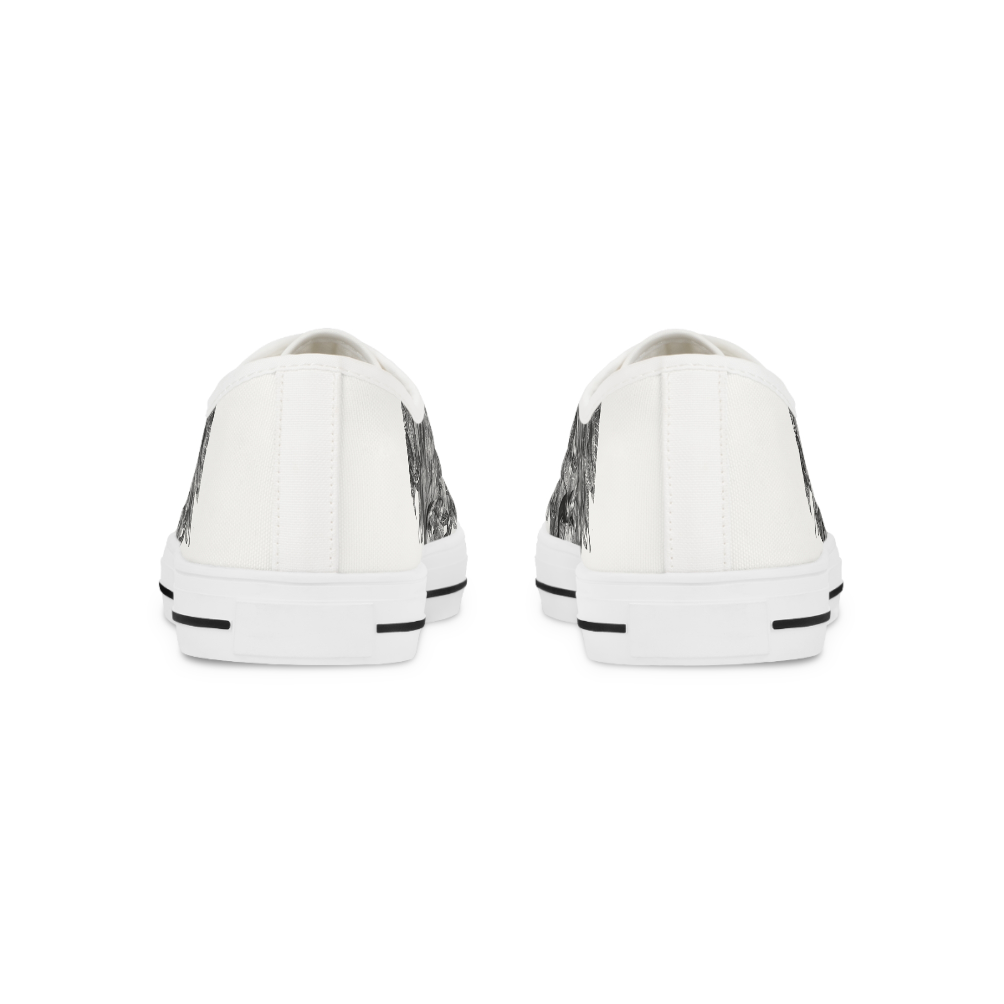 Men's Low Top Sneakers — Monochrome Abstract Smoke Pattern Canvas Shoes - Image 3