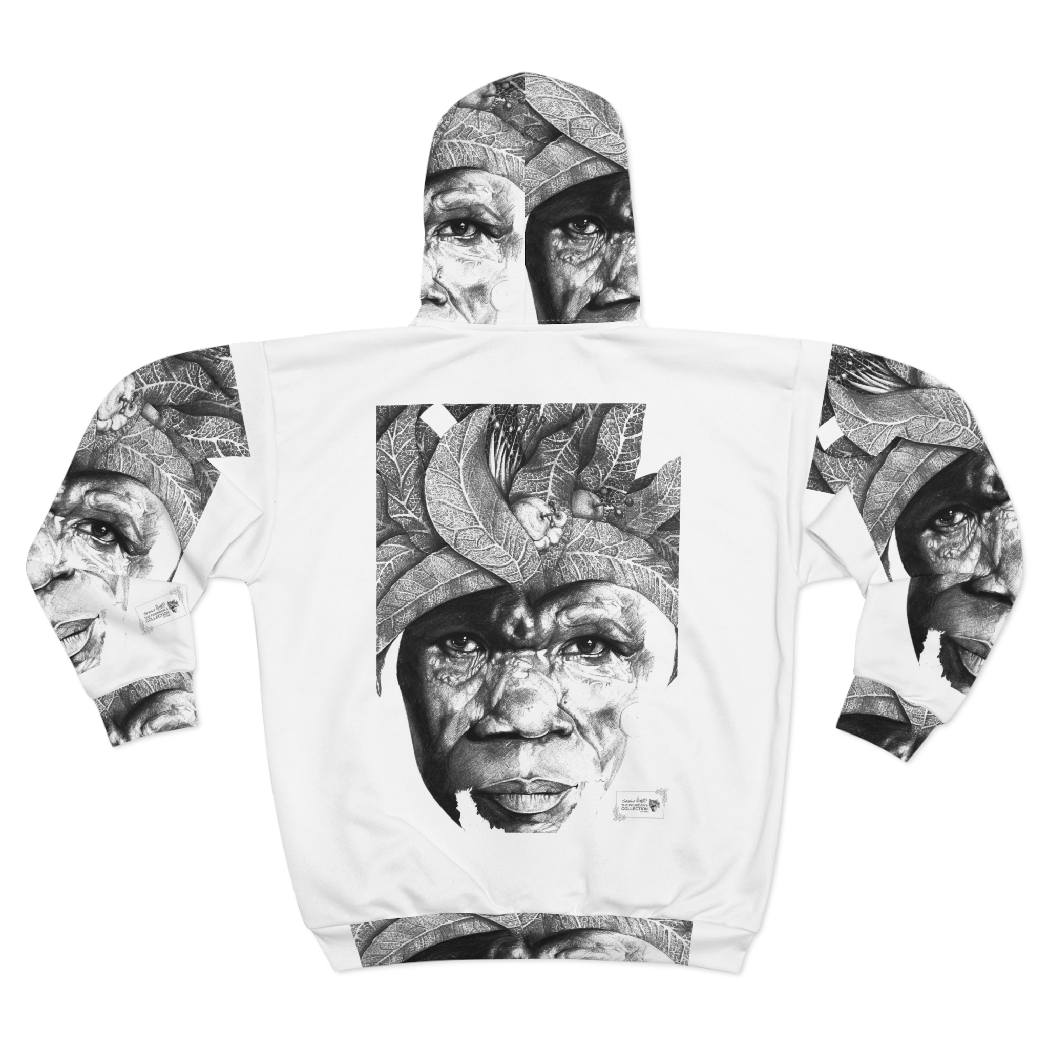 Portrait Art Hoodie — Monochrome Elder Face All-Over Print Zip Hoodie - Image 2